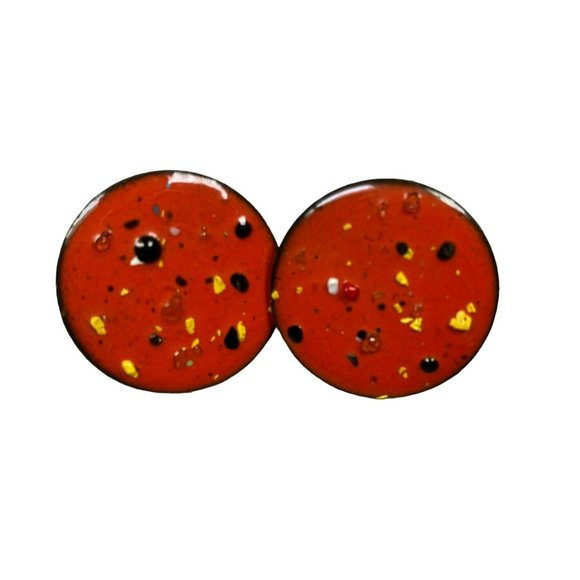 4 Pair Vintage Mid Century Enameled Copper Hand Painted Screw Back Earrings Roun - Picture 7 of 10